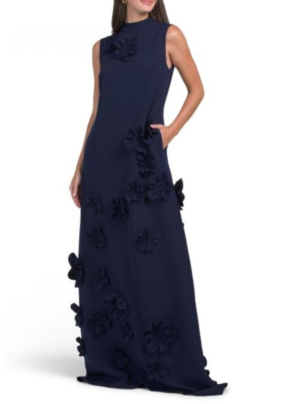 RENE BY RENE RUIZ Sleeveless Mock Neck Floral Applique Gown